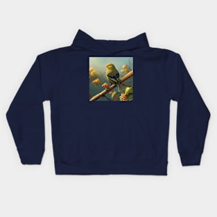 Greenfinch Bird on a Branch Kids Hoodie